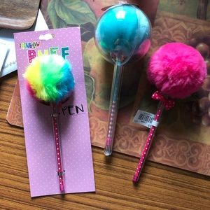 Pop Pom puff ball pens set of 3